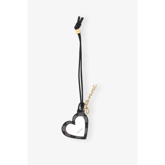 NEW GANNI women's bou heart mirror keyring in black